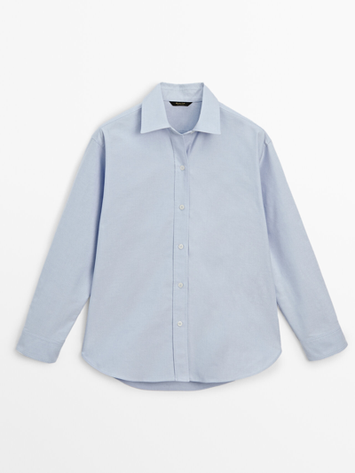 Massimo Dutti Plain Oxford Shirt In Blue