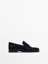 MASSIMO DUTTI BLUE GATHERED PENNY STRAP LOAFERS