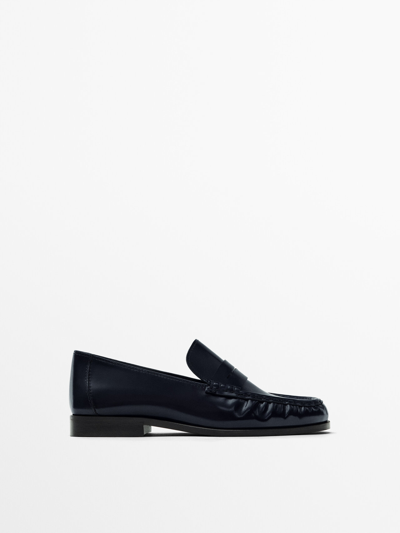 Massimo Dutti Gathered Penny Loafers In Blue
