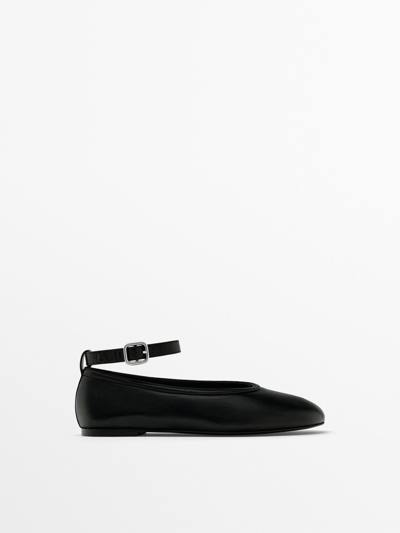Massimo Dutti Ballet Flats With Buckled Strap In Black