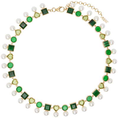 Veert White & Gold 'the Green Pearl Shape' Necklace In Yellow Gold/green