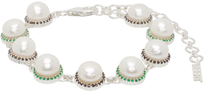 Veert Silver & White 'the Royal' Bracelet In Silver/pearl