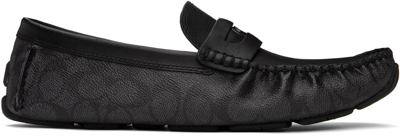 Coach Black Signature Coin Loafers In Charcoal Black