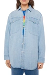 MOTHER THE LAZY SUNDAY LINEN BLEND CHAMBRAY BUTTON-UP SHIRT