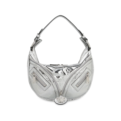 Versace Small Repeat Metallic-effect Shoulder Bag In Gray