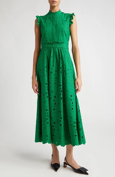 Erdem Floral Embroidered Lace Short-sleeve Mini Dress In Green