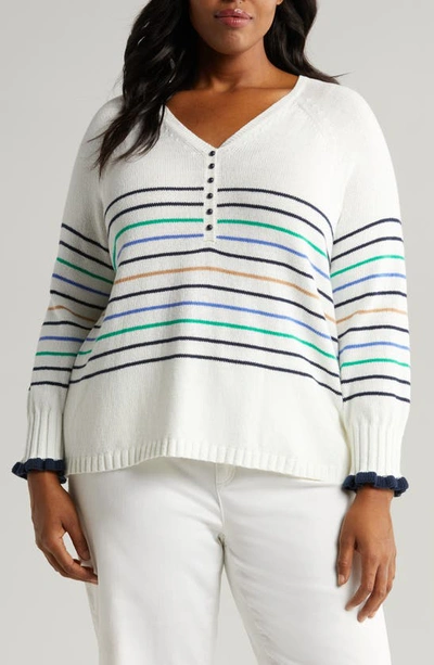 Nic + Zoe Maritime Stripe Sweater In Cream Multi
