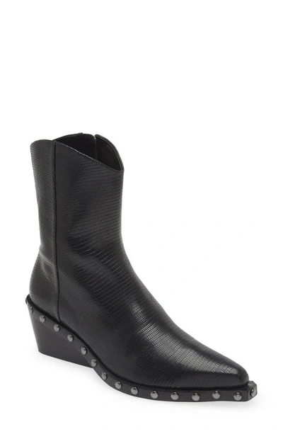 Rag & Bone Satiago Embossed Wedge Mid Boots In Black Lizard