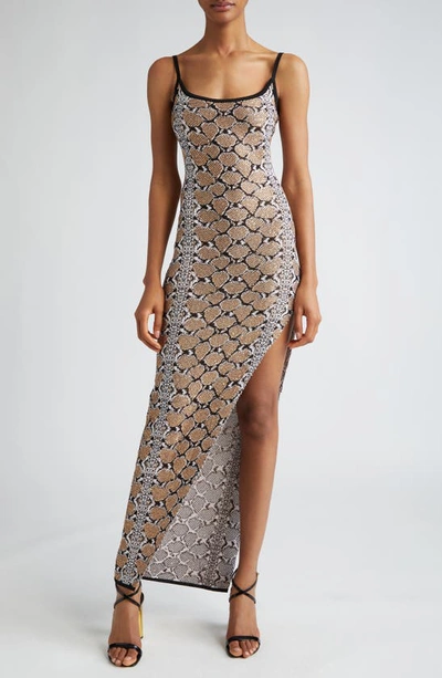 Balmain Glittered Python Knit Maxi Dress In Tan