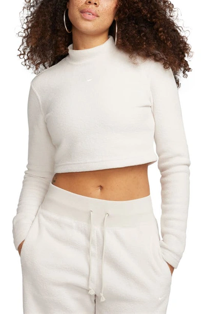 Nike Women's  Sportswear Phoenix Plush Slim Mock-neck Long-sleeve Cropped Cozy Fleece Top In Brown
