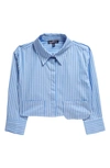 Freshman Kids' Crop Button-up Top In Blue White Stripe