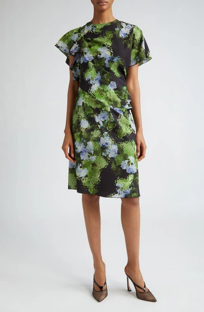 Victoria Beckham Ruffle-detailed Printed Midi Dress In Black Frost
