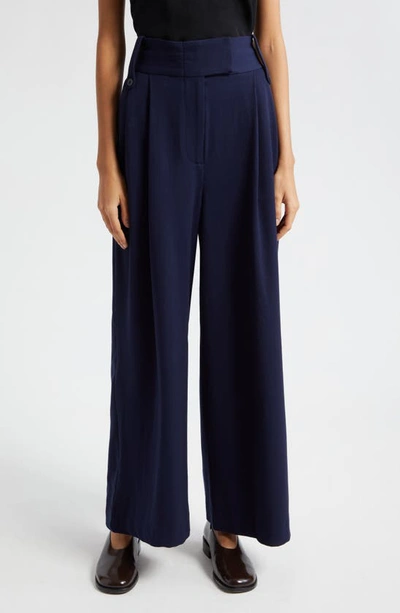 Staud Ruth Wide Leg Trousers In Navy