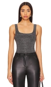 Good American Black  Embellished Square Neck Thong Bodysuit In Black