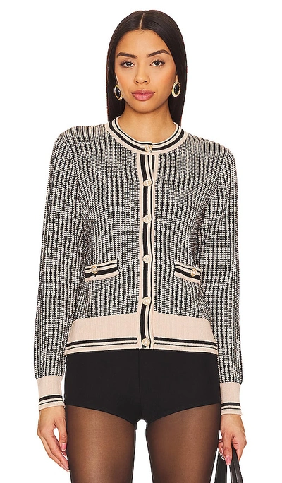 Autumn Cashmere Textured Two Tone Cardigan In Black,neutral