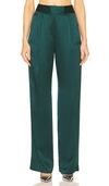 The Sei Pleated Silk Charmeuse Wide-leg Pants In Dark Green