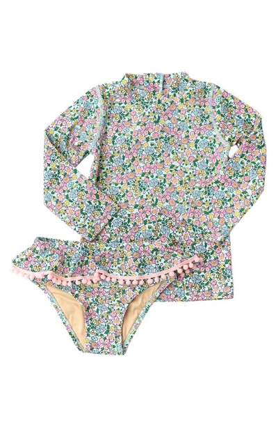 Shade Critters Girls' Ditsy Floral Rash Guard Two Piece Swimsuit - Little Kid In Mint Ditsy Floral