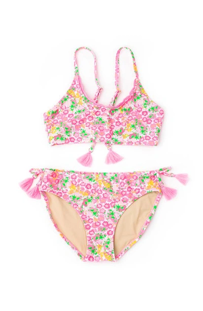 Shade Critters Kids' Fresh Floral Lace-up Two-piece Swimsuit In Pink