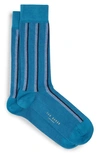 Ted Baker Hotday Vertical Stripe Organic Cotton Blend Dress Socks In Blue