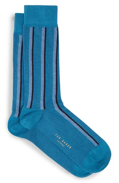 Ted Baker Hotday Vertical Stripe Organic Cotton Blend Dress Socks In Blue