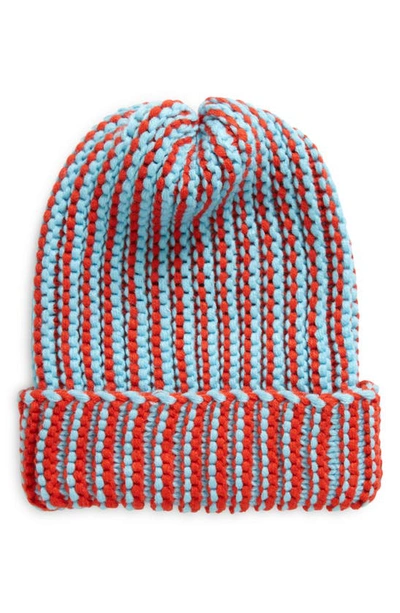 Bp. Stripe Rib Beanie In Red- Blue