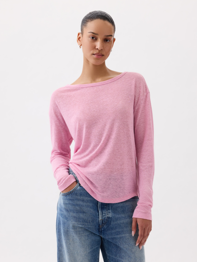 Gap Linen-blend Boatneck T-shirt In Sugar Pink