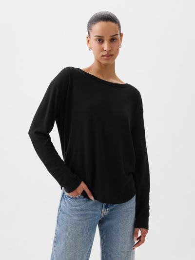 Gap Linen-blend Boatneck T-shirt In Black
