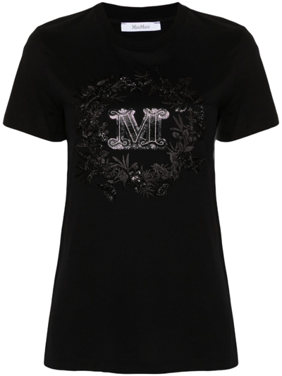 Max Mara Black Rhinestone Embellishment Logo T-shirt
