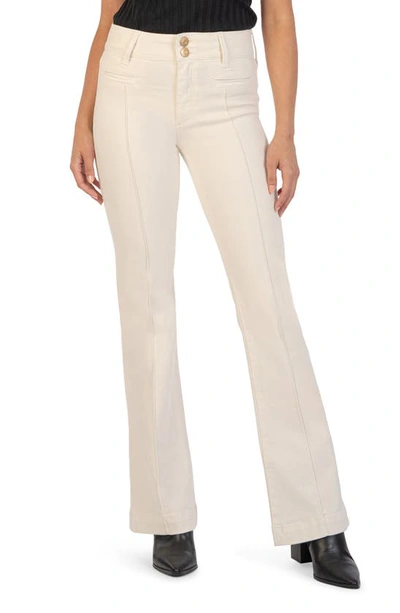 Kut From The Kloth Ana Pintuck Welt Pocket High Waist Flare Jeans In Ecru