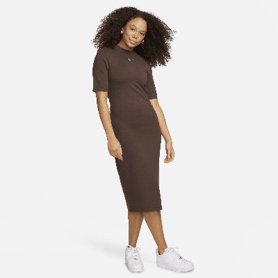 Nike Women's  Sportswear Essential Tight Midi Dress In Brown