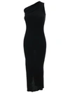 RICK OWENS 'ATHENA' LONG BLACK RIBBED ONE SHOULDER DRESS IN WOOL WOMAN