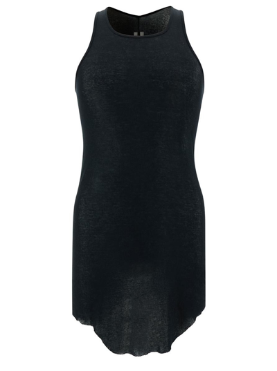 RICK OWENS BLACK TANK TOP WITH CURVED HEM IN COTTON MAN
