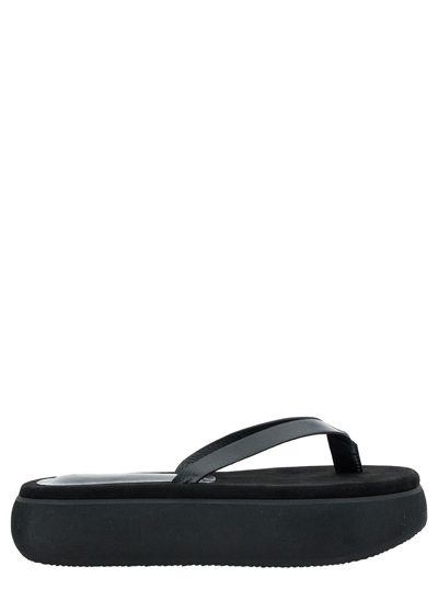 OSOI 'BOAT' BLACK FLIP FLOPS WITH CHUNKY SOLE IN LEATHER WOMAN