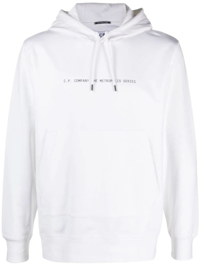 C.p. Company Logo-print Stretch-cotton Hoodie In White