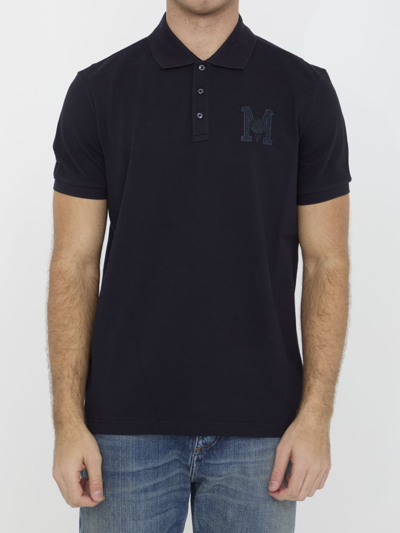 Moncler Logo-patch Cotton Polo Shirt In Blu
