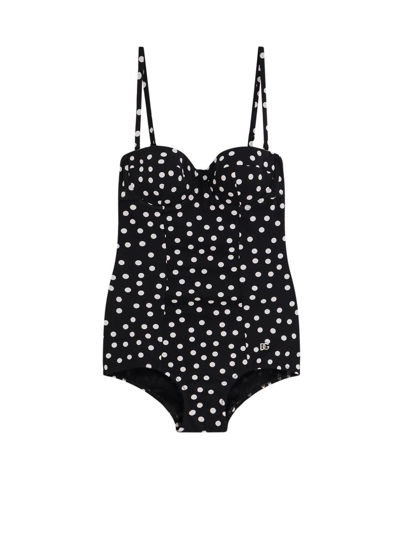 Dolce & Gabbana Polka-dot Sicily Balconette One-piece Swimsuit In Black