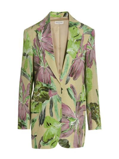 Dries Van Noten Blur Floral Jacquard Single-breasted Blazer In Multicolore