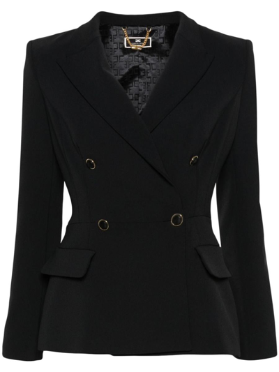 Elisabetta Franchi Double-breasted Crepe Blazer In Black