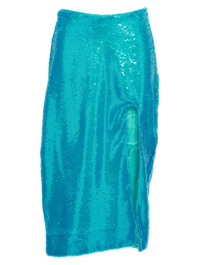 Ganni Sequin Midi Skirt In Blue