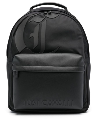 Just Cavalli Appliqué-logo Canvas Backpack In Black