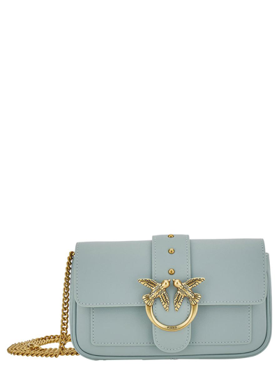 Pinko 'love One Pocket' Light Blue Shoulder Bag With Logo Detail In Smooth Leather Woman
