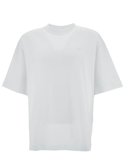 Off-white White Crewneck T-shirt With Tonal Embroidery In Cotton Man