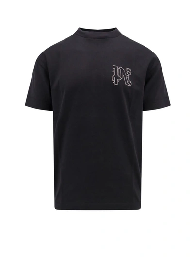 Palm Angels Monogram Stud Cotton T-shirt In Black