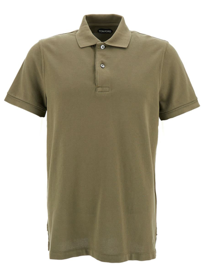 TOM FORD OLIVE GREEN POLO SHIRT WITH SHORT SLEEVES IN COTTON MAN
