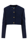 Prada Womens Blue Single-breasted Tricotine-weave Wool Jacket In Blue
