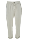 BRUNELLO CUCINELLI BEIGE PANTS WITH DRAWSTRING AND MONILE DETAIL IN COTTON AND SILK BLEND WOMAN