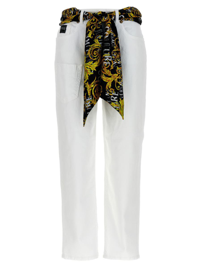 Versace Jeans Couture Scarf-detail Straight-leg Jeans In White