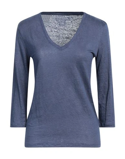 Majestic Filatures Woman T-shirt Slate Blue Size 3 Linen, Cotton