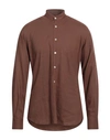 Gabardine Man Shirt Dark Brown Size M Viscose, Linen