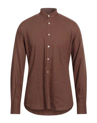 Gabardine Man Shirt Dark Brown Size M Viscose, Linen